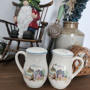 Cottagecore Heartland  Village Scene Salt and Pepper Shakers